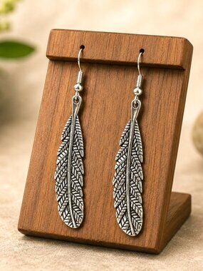 Silver Feather Drop Earrings
